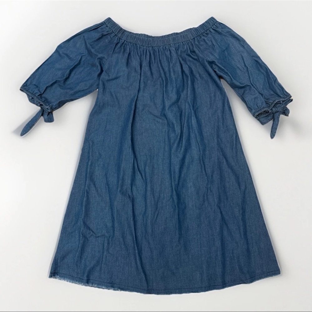 Speed Control Women’s Denim Off Shoulder Dress Blue Tie Sleeve Medium Casual